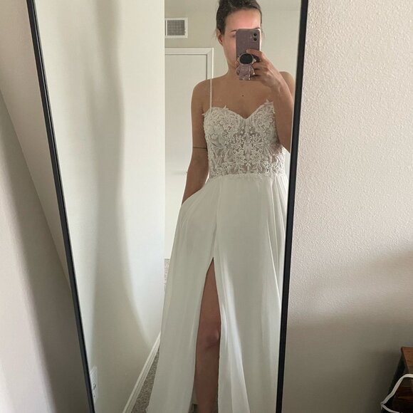 Enchanting by Mon Cheri Wedding Dress with Slit Size 6 A-line - Picture 3 of 10